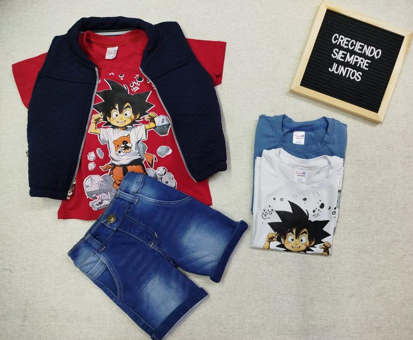 Trio chaleco con bermuda de indigo bebe Goku