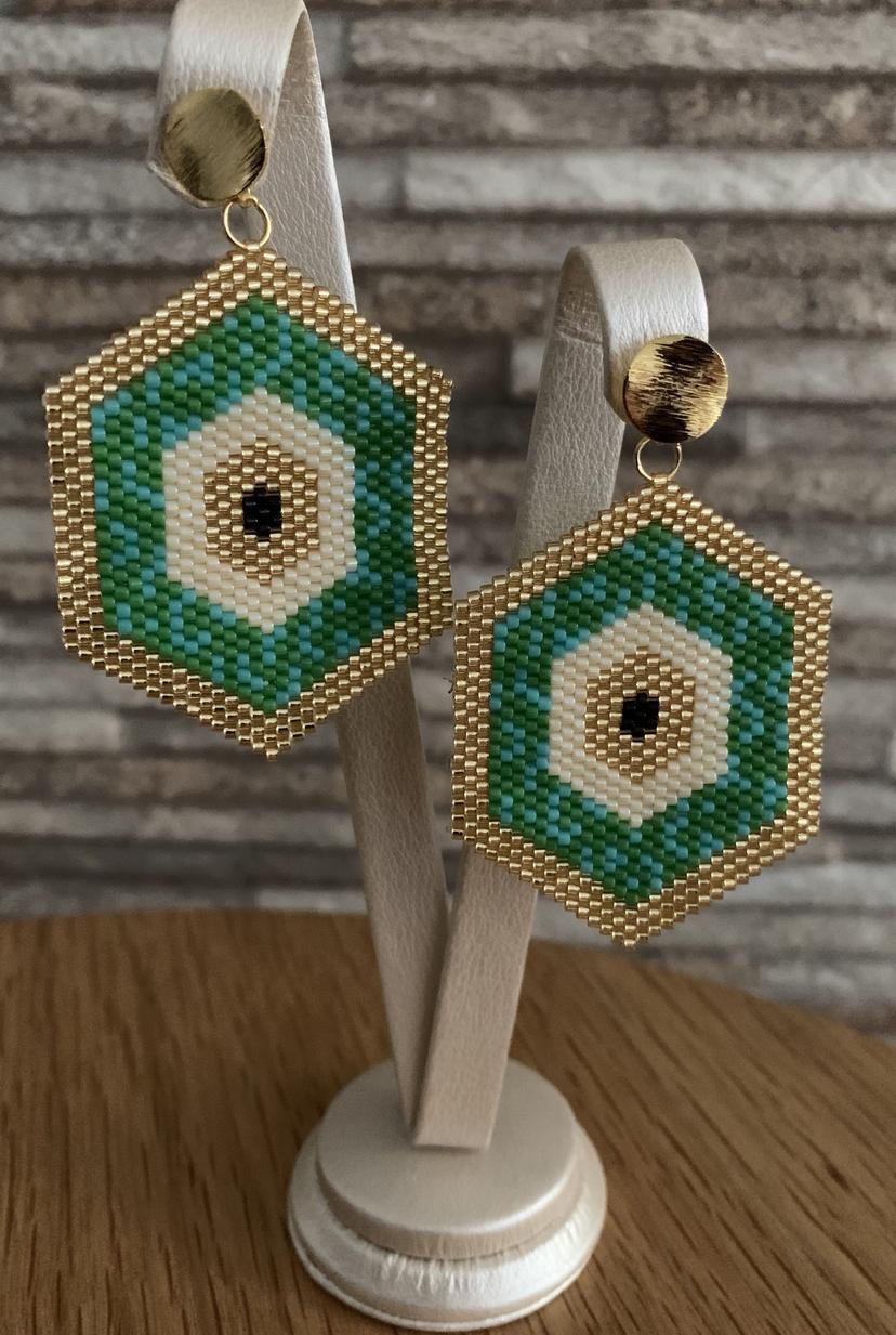 Aretes rombos grandes verdes