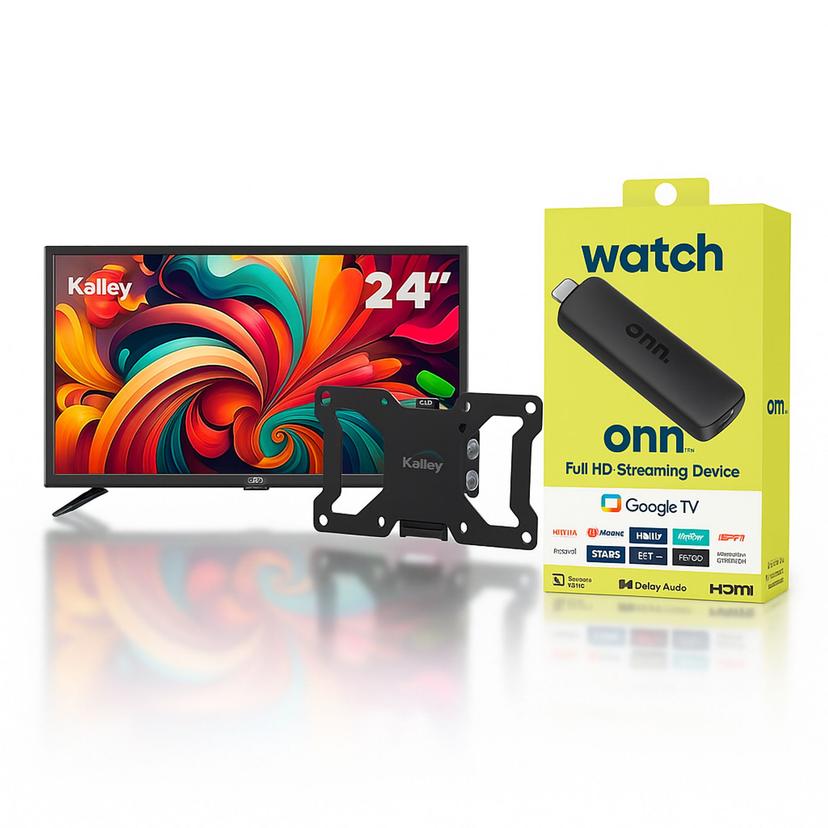 Combo TV 24", Onn Magis + soporte 